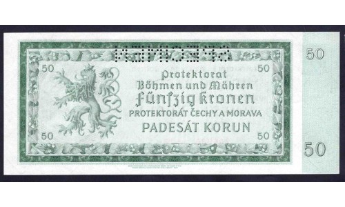 Богемия и Моравия 50 крон 1940 г. (BOHEMIA & MORAVIA 50 Kronen / Korun 1940) P 5s: UNC SPECIMEN