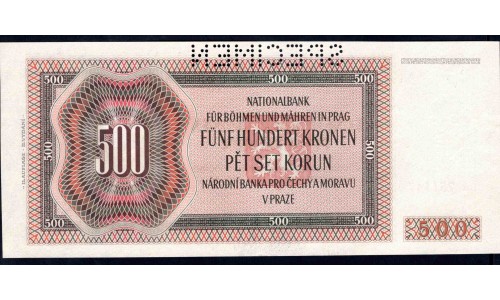 Богемия и Моравия 500 крон 1942 г. (BOHEMIA & MORAVIA 500 Kronen / Korun 1942) P11s: UNC SPECIMEN