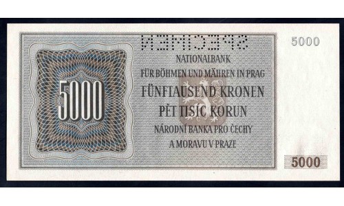 Богемия и Моравия 5000 крон 1944 г. (BOHEMIA & MORAVIA 5000 Kronen / Korun 1944) P17:Unc SPECIMEN