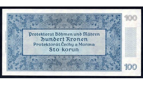 Богемия и Моравия 100 крон 1940 г. (BOHEMIA & MORAVIA 100 Kronen / Korun 1940) P6a:Unc