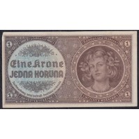 Богемия и Моравия 1 крона ND (1940 г.) (BOHEMIA & MORAVIA 1 Krone / Koruna ND (1940)) P3: UNC-- Без перегибов