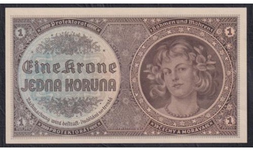 Богемия и Моравия 1 крона ND (1940 г.) (BOHEMIA & MORAVIA 1 Krone / Koruna ND (1940)) P3: UNC