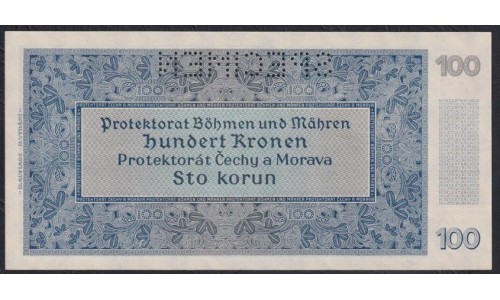 Богемия и Моравия 100 крон 1940 года, S.09 A 612470 ОБРАЗЕЦ (BOHEMIA & MORAVIA 100 Kronen / Korun 1940, SPECIMEN) P6s: UNC