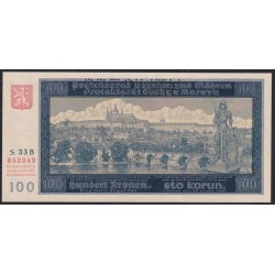 Богемия и Моравия 100 крон 1940 года, S. 33 B 852949, ОБРАЗЕЦ (BOHEMIA & MORAVIA 100 Kronen / Korun 1940) P6s:Unc SPECIMEN