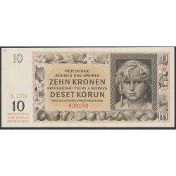 Богемия и Моравия 10 крон 1942 г. (BOHEMIA & MORAVIA 10 Kronen / Korun 1942) P 8: aUNC