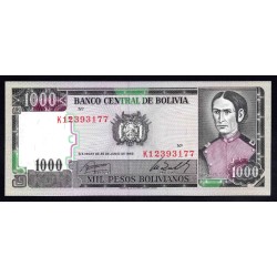 Боливия 1000 песо 1982 года (BOLIVIA  1000 pesos 1982) P 167(3): UNC