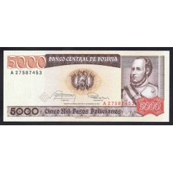 Боливия 5000 песо 1984 г. (BOLIVIA  5000 pesos 1984) P 168(1): UNC