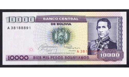 Боливия 10000 песо 1984 г. (BOLIVIA  10000 pesos 1984) P 169: UNC