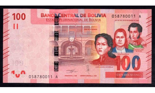 Боливия 100 боливиано 1986 (2018-2019) (BOLIVIA 100 bolivianos 1986 (2018-2019)) P W251: UNC
