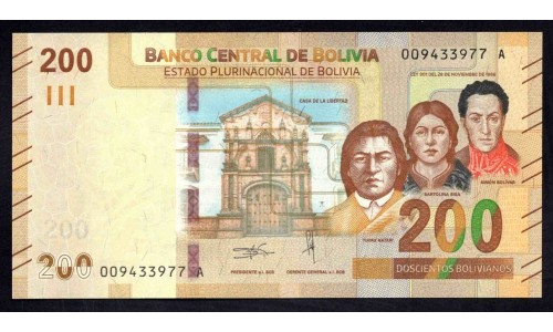 Боливия 200 боливиано 1986 (2018-2019) (BOLIVIA 200 bolivianos 1986 (2018-2019) P W252: UNC