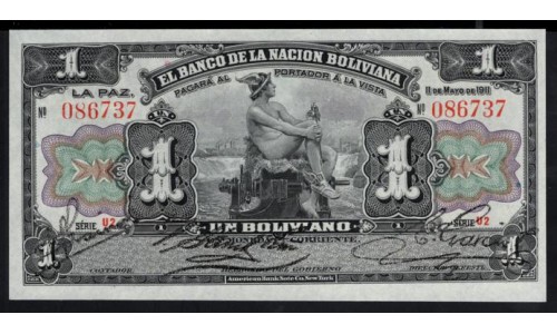 Боливия 1 боливиано 1911 г. (BOLIVIA 1 boliviano 1911) P 102а(5): UNC