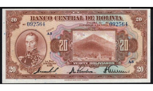 Боливия 20 боливиано 1928 г. (BOLIVIA  20olivianos 1928 ) P 122a(9): UNC
