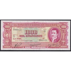 Боливия 1000 боливиано 1945, серия С (BOLIVIA 1000 bolivianos=100 Bolivares 1945) P 149(1):  aUNC/UNC