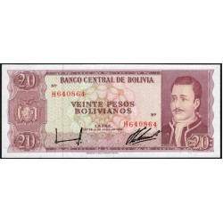 Боливия 20 песо Боливанос 1962 года, Редкие (BOLIVIA 20 Pesos Bolivianos 1962) P 161(3) : UNC