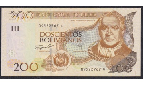 Боливия 200 боливиано 1986 г. (BOLIVIA 200 bolivianos 1986) P 232(2): UNC