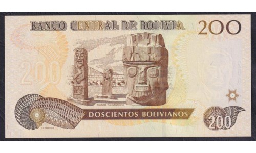Боливия 200 боливиано 1986 г. (BOLIVIA 200 bolivianos 1986) P 232(2): UNC