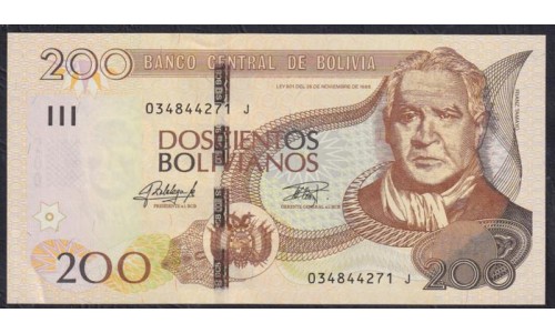 Боливия 200 боливиано 1986 год (BOLIVIA 200 bolivianos 1986) P 247(2): UNC
