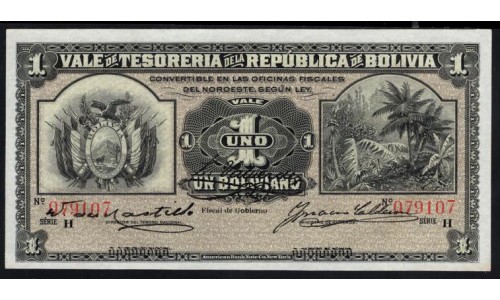 Боливия 1 боливиано 1902 г. (BOLIVIA 1 boliviano 1902) P 92: UNC