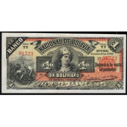 Боливия, Национальный Банк Боливии 1 боливиано 1892, РЕДКИЕ (BOLIVIA, BANCO NACIONAL DE BOLIVIA 1 boliviano 1892) PS 211b: aUNC