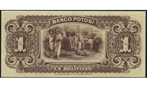 Боливия, банк Потоси 1 боливиано 1894 (BOLIVIA, Bank Potosi 1 boliviano 1894) PS 231 : UNC