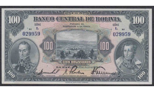 Боливия 100 боливиано 1928 г. (BOLIVIA  100 bolivianos 1928 ) P 125(6): UNC-/UNC