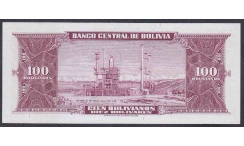 Боливия 100 боливиано 1945, серия N1 (BOLIVIA 100 bolivianos=10 Bolivares 1945) P 147(3):  UNC