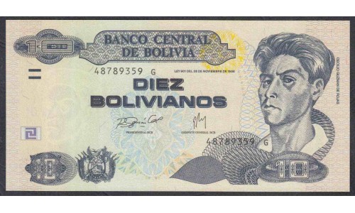 Боливия 10 боливиано 1986 г. (BOLIVIA 10 bolivianos 1986) P228(2): UNC