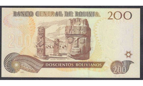 Боливия 200 боливиано 1986 год (BOLIVIA 200 bolivianos 1986) P 242: UNC