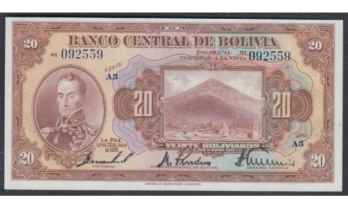 Боливия 20 боливиано 1928 г. (BOLIVIA  20olivianos 1928 ) P 122a(9): UNC