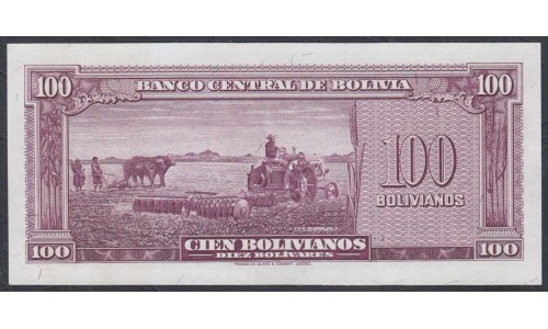 Боливия 100 боливиано 1945 г. серия U (BOLIVIA  100 Bolivianos = 10 Bolívares 1945) P142(4): UNC