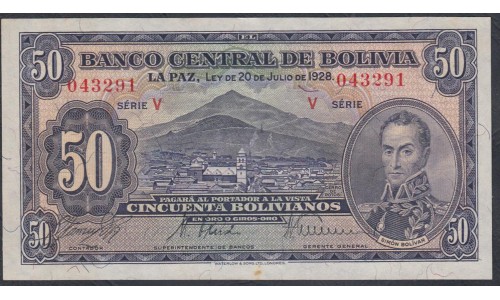 Боливия 50 боливиано 1928 г. (BOLIVIA 50 Bolivianos 1928) P 132(1): aUNC
