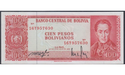 Боливия 100 боливиано 1962 г. (BOLIVIA 100 bolivianos 1962) P 164A(1): UNC