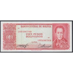 Боливия 100 боливиано 1962 г. (BOLIVIA 100 bolivianos 1962) P 164A(2): UNC