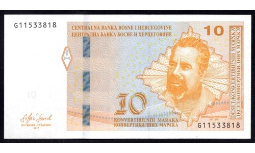 Босния и Герцеговина 10 марок 2017 г. (BOSNIA & HERZEGOVINA 10 Konvertibilnih Maraka 2017) Р80:Unc