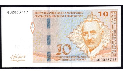 Босния и Герцеговина 10 марок 2017 г. (BOSNIA & HERZEGOVINA 10 Konvertibilnih Maraka 2017) Р81:Unc