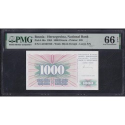 Босния и Герцеговина 1000 динаров 1994 года, РЕДКИЕ (BOSNIA & HERZEGOVINA 1000 Dinara 1994) P 46a:  PMG 66 Gem UNC EPQ