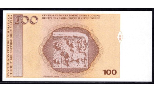 Босния и Герцеговина 100 марок 2002 г. (BOSNIA & HERZEGOVINA 100 Konvertibilnih Maraka 2002) Р69b:Unc