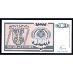 Босния и Герцеговина 1000 динар 1992 г. (BOSNIA & HERZEGOVINA 1000 Dinara 1992) P137:Unc 