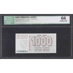 Босния и Герцеговина 1000 динар 1992 года (BOSNIA & HERZEGOVINA 1000 Dinara 1992) P 26: CHOICE UNC 66