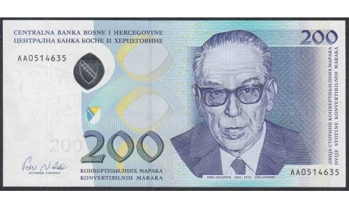 Босния и Герцеговина 200 марок 2002 г. (BOSNIA & HERZEGOVINA 200 Konvertibilnih Maraka 2002) Р 71: UNC