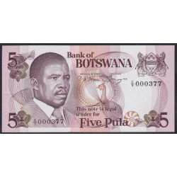 Ботсвана 5 пула 1982 года, Короткий номер C/5 000377 (Botswana 5 pula 1982) P8a: UNC