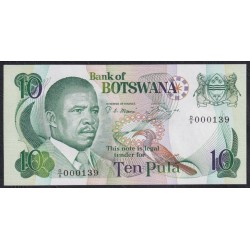 Ботсвана 10 пула 1982 года, Короткий Номер 000139 (Botswana 10 pula 1982) P 9a: UNC