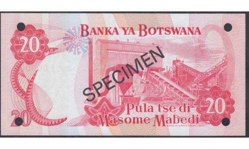 Ботсвана 20 пула 1979 года Образец (Botswana 20 pula 1979, SPECIMEN) P5as: UNC 
