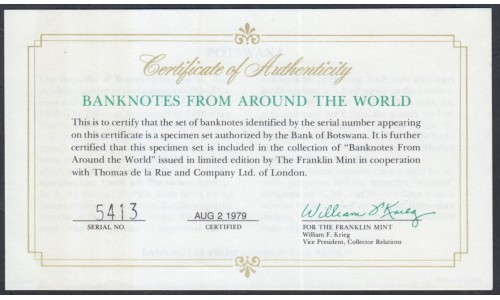 Ботсвана набор для коллекционеров из 5-ти банкнот 1979 год, Образцы (Botswana nabor 5 banknot 1979, SPECIMENS) P CSI: UNC
