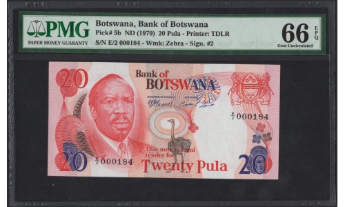 Ботсвана 20 пула 1979 (Botswana 20 pula 1979) P 5b : UNC 66 EPQ PMG