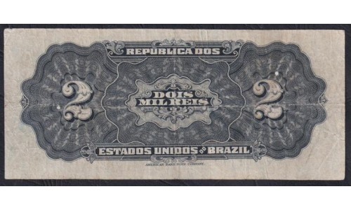 Бразилия 2 Мил Рейса (1919) Просто Редкость, Принтер ABNC (BRASIL 2 Mil Reis (1919) Printed ABNC) P 14: F/VF