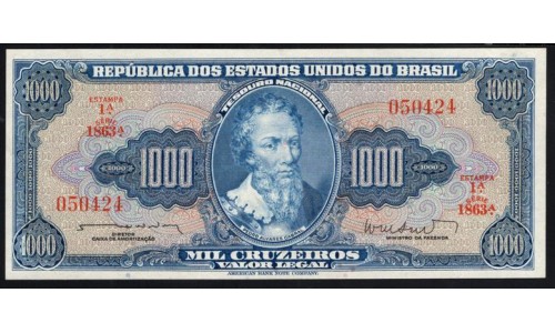 Бразилия 1000 крузейро (1961-1962), РЕДКОСТЬ!!! (BRASIL 1000 Cruzeiros (1961-1962)) P 173b: UNC