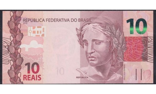 Бразилия 10 реалов 2010 года, серия ВА (BRASIL 10 reais 2010) P 254a : UNC