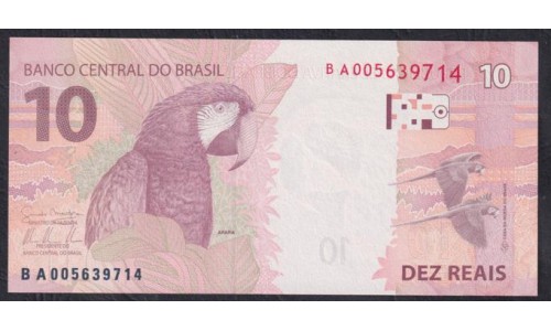 Бразилия 10 реалов 2010 года, серия ВА (BRASIL 10 reais 2010) P 254a : UNC