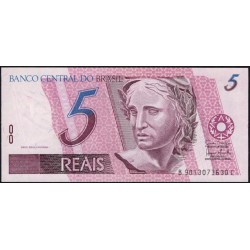 Бразилия 5 реалов (1997-2011) (BRASIL 5 reais (1997-2011)) P 244Аg: UNC